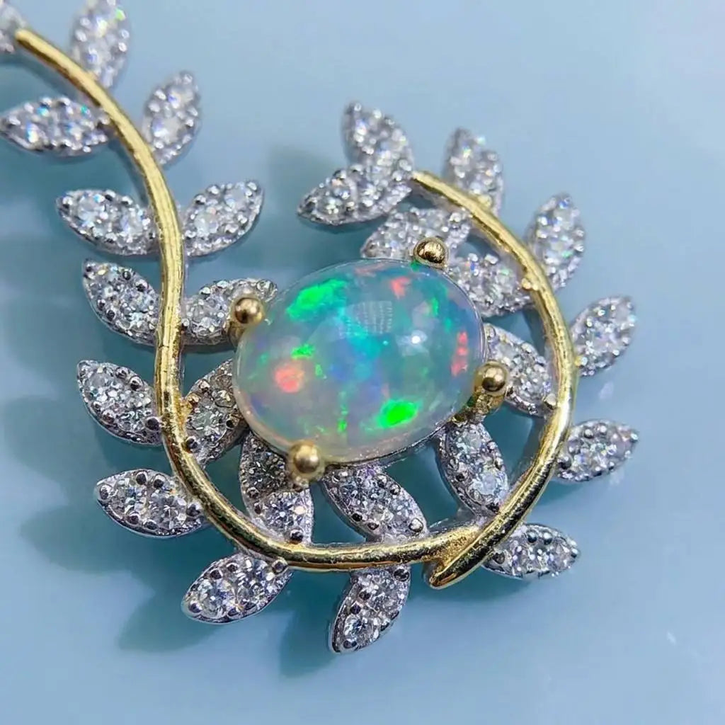 Gioiellieri Natural Opal Pendant with S925 Sterling Silver Oval Cut Genuine Gemstone Necklace for Women Elegant Anniversary Jewelry Gift