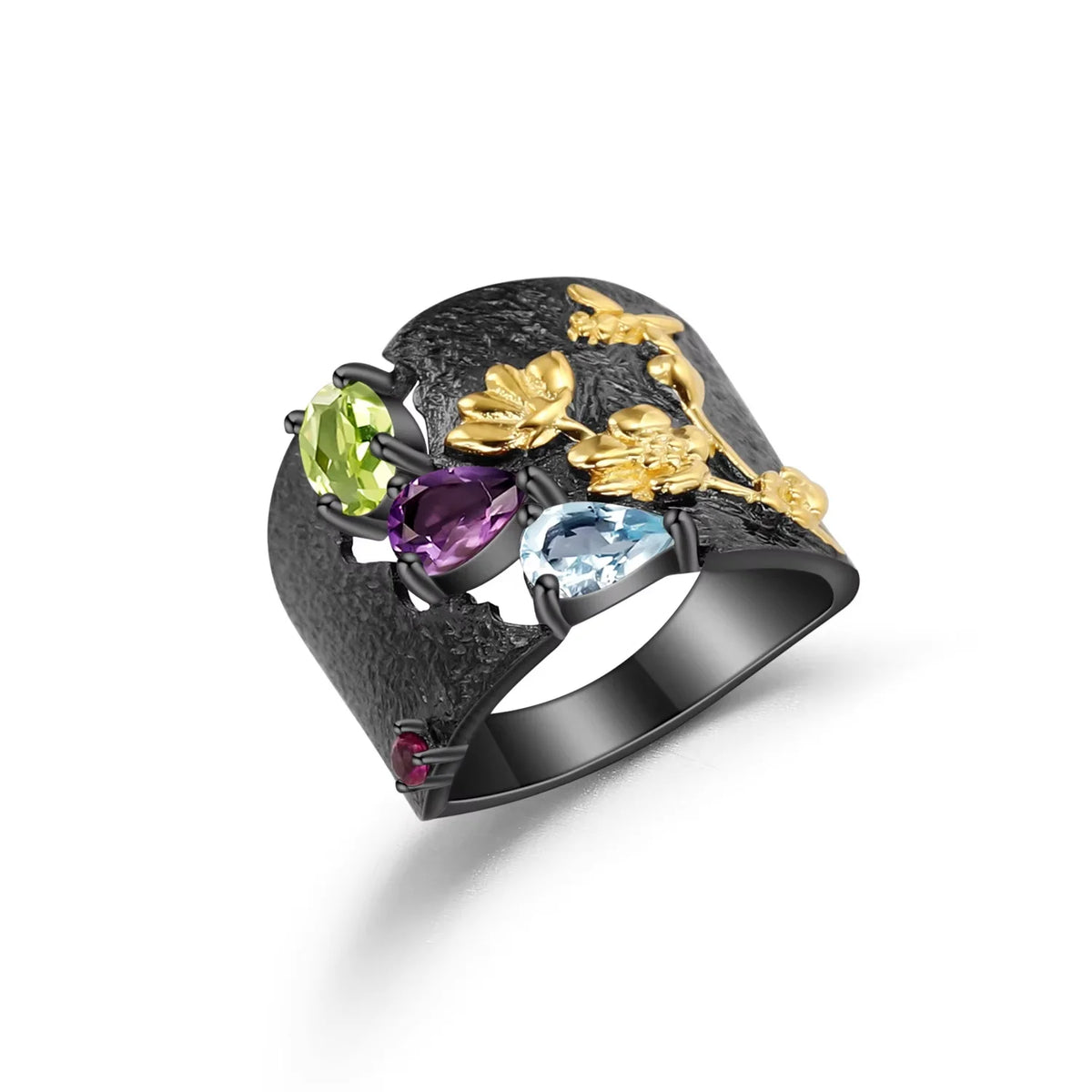 ArtistA Abiding Custom Green Natural Gemstone Ring Collection 925 Silver Natural Peridot Rings with Regular Open 2 Tone Design