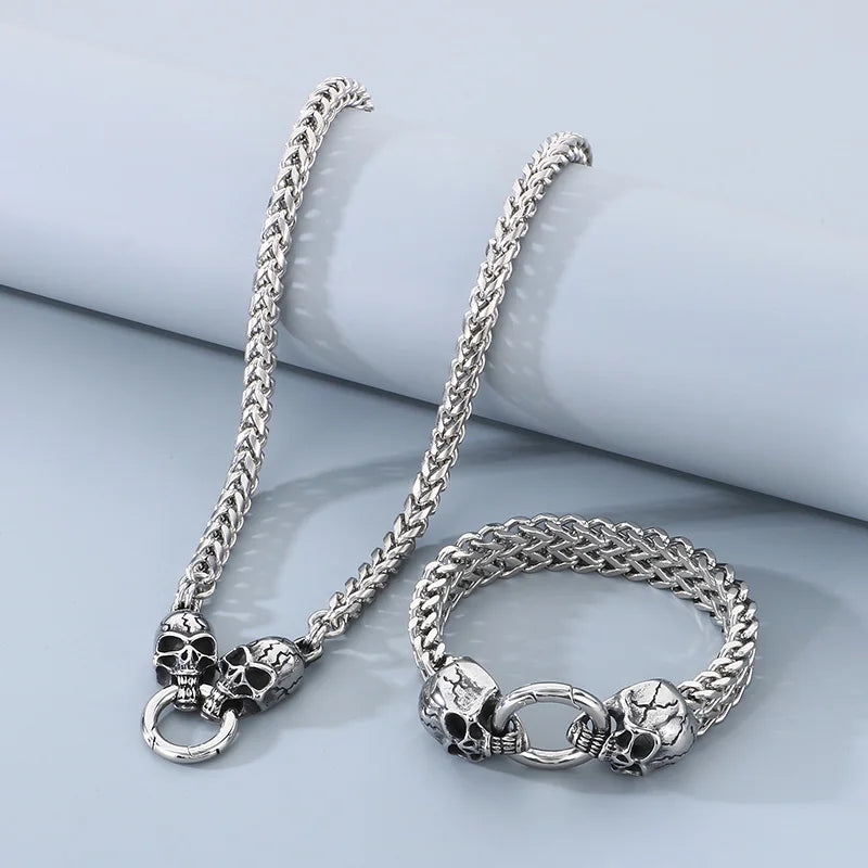 REBEL Men Fashion Punk Stainless Steel Bracelet Scary Skull Link Chain Bracelet