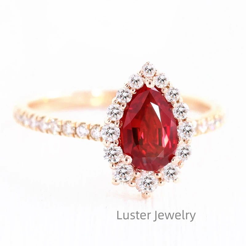 Gemfiori Luster Jewellery 10/14/18k Wedding Red Ruby Moissanite Ring Gold Sterling Silver 925 Rings for Women