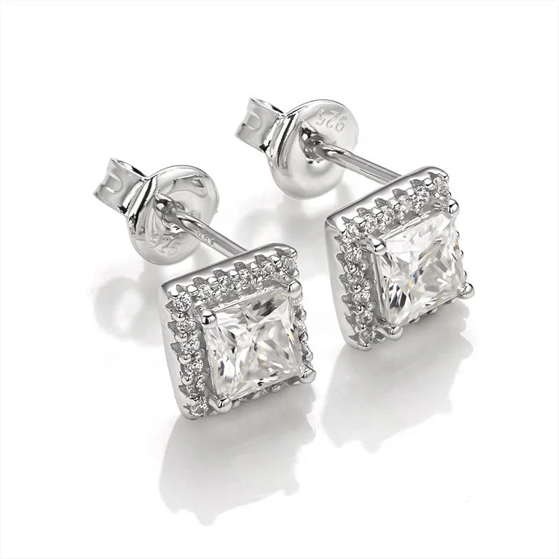 ArtistA HL04T Abiding Dainty Square Princess Cut DEF VVS Moissanite 925 Silver Halo Ring Earrings Pendant Necklace Jewelry Set
