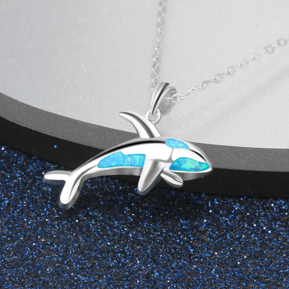 Aobao Whale Necklace, Whale Pendant, Sweater Chain, Opal Necklace