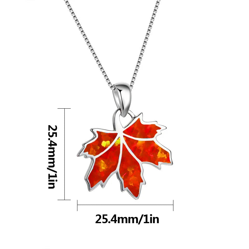 Hot Selling Copper Christian Opal Inlaid Maple Leaf Plant Pendant Silver Plated Autumn-Inspired Dainty Sweater Chain Necklace