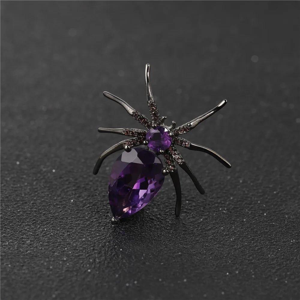 ArtistA C5210 Abiding Custom Natural Gemstones Amethyst Garnet Smoky Quartz Topaz 925 Sterling Silver Insect Spider Brooch Pin