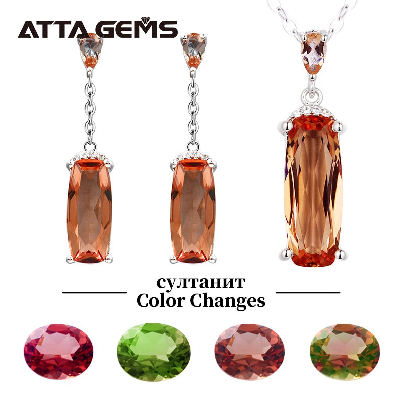 Synthetic Sultanit Zultanite Gemstone Jewelry Sets 925 Sterling Silver Rectangle Shape Earrings Necklace Wedding Gift for Women