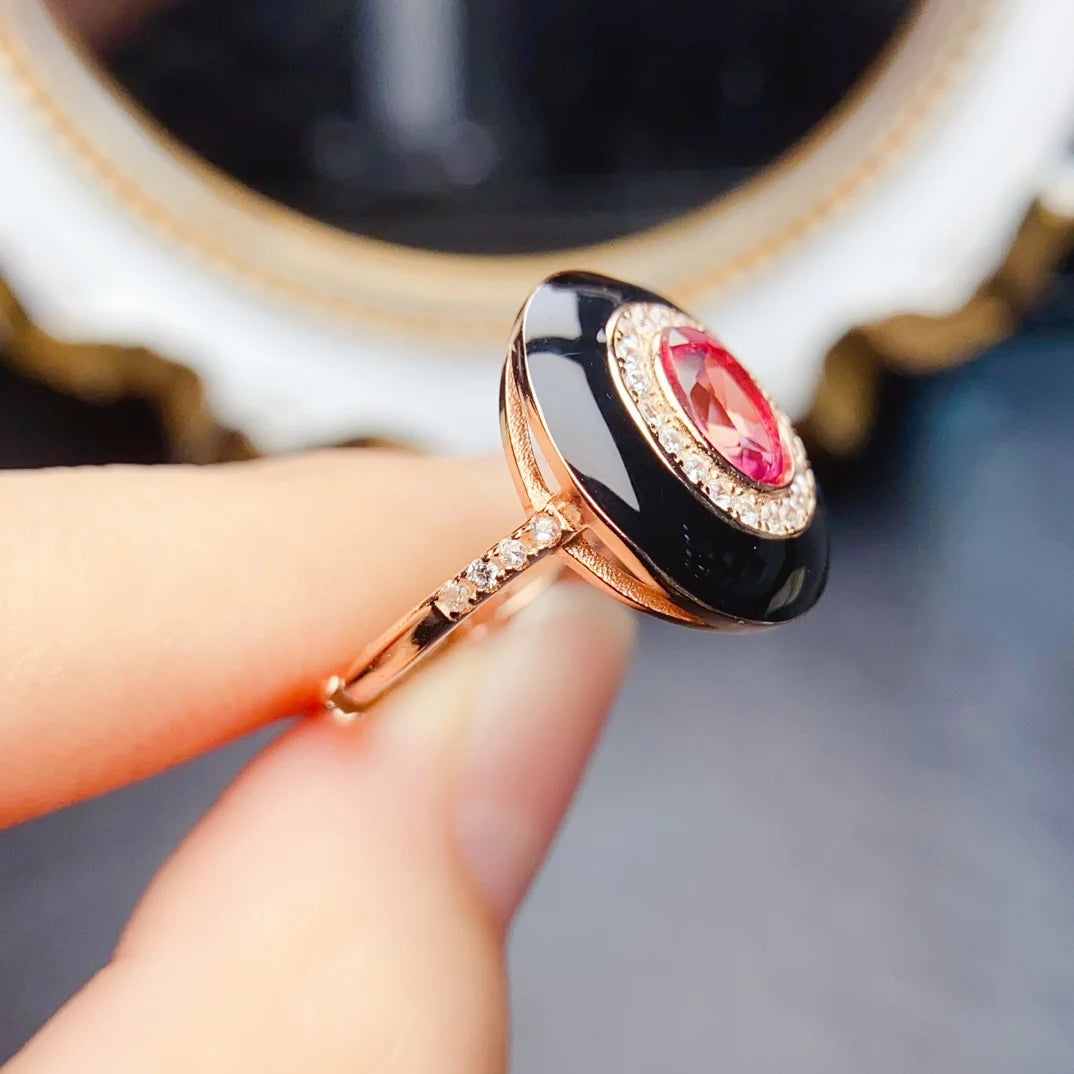 S&S 925 Silver Natural Pink Topaz Ring | Bezel Set Gemstone | Rhodium-Plated | Elegant Gift