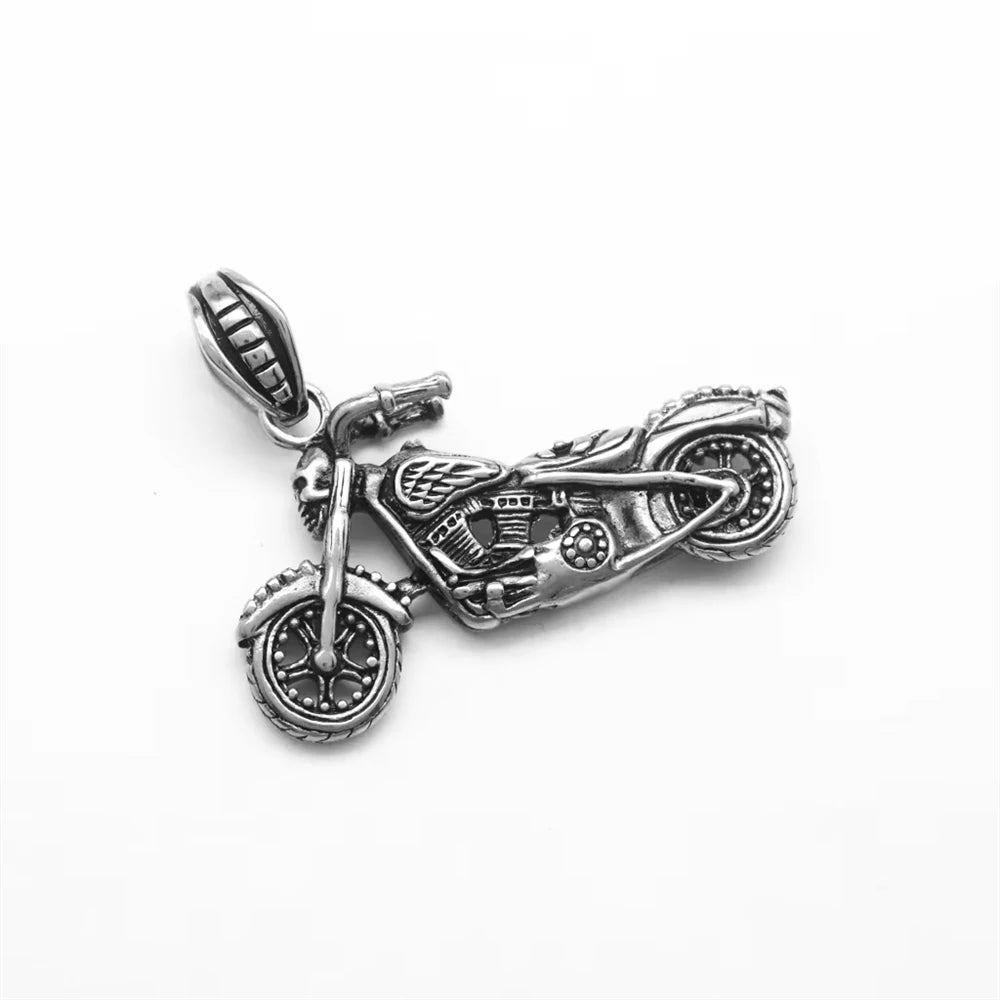 Hip Hop Punk Chariots Skull Motorcycle Trend Waterproof Stainless Steel Fashion Jewelry Pendant Necklaces for Men Wholesale