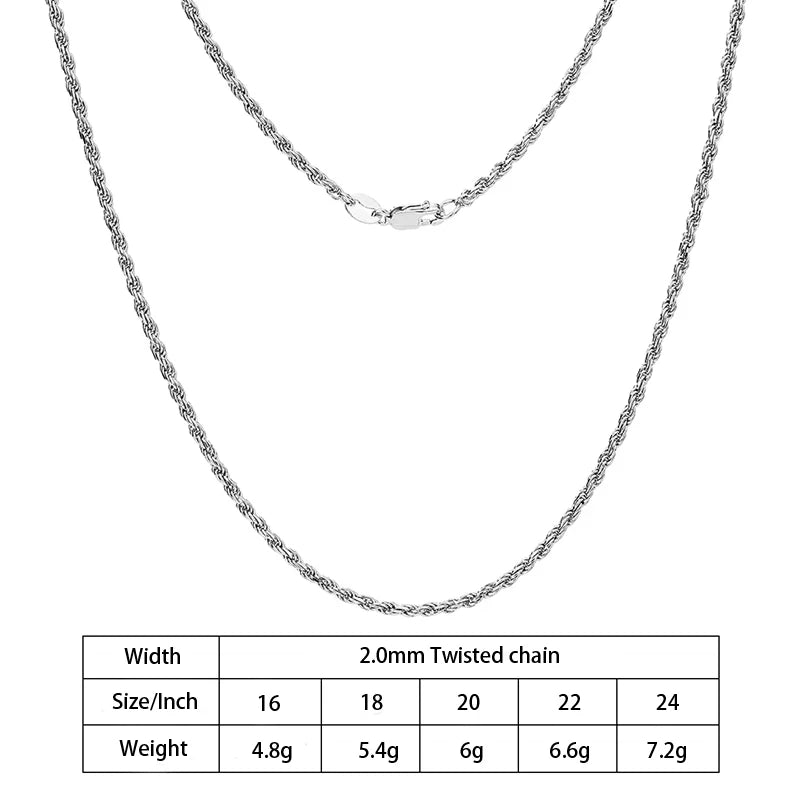 S&S 925 Sterling Silver Diamond Cut Rope Chain Necklace — S&S Collection