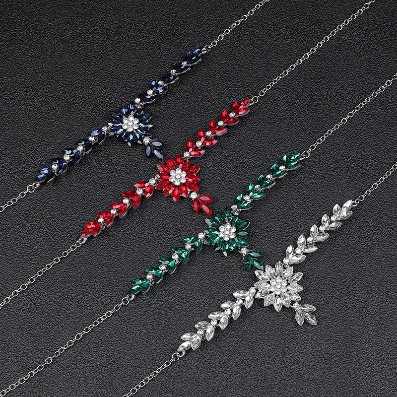 Princess Cut Crystal Flower Necklace & Earrings Jewellery Set | Retro Contrast Fashion Set