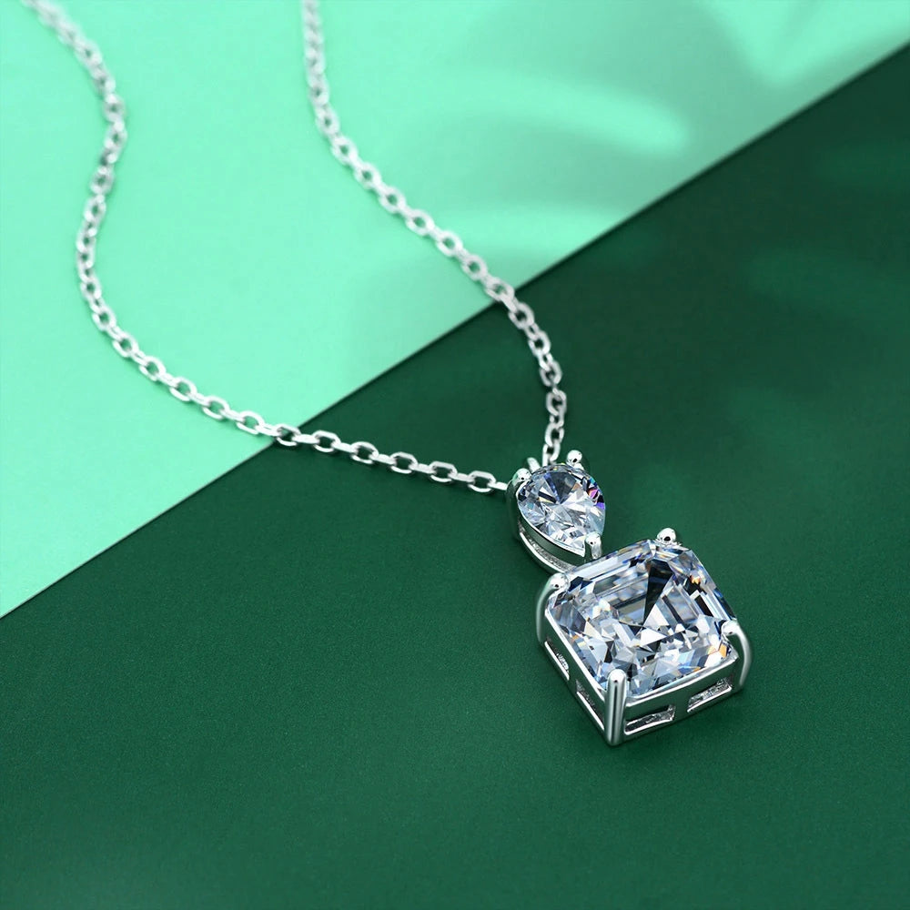 MUSHAN Jewelry Factory New 925 Silver 8 Carat Necklace With 10*10 High Carbon Diamond Pendant Is Best Selling Accessory