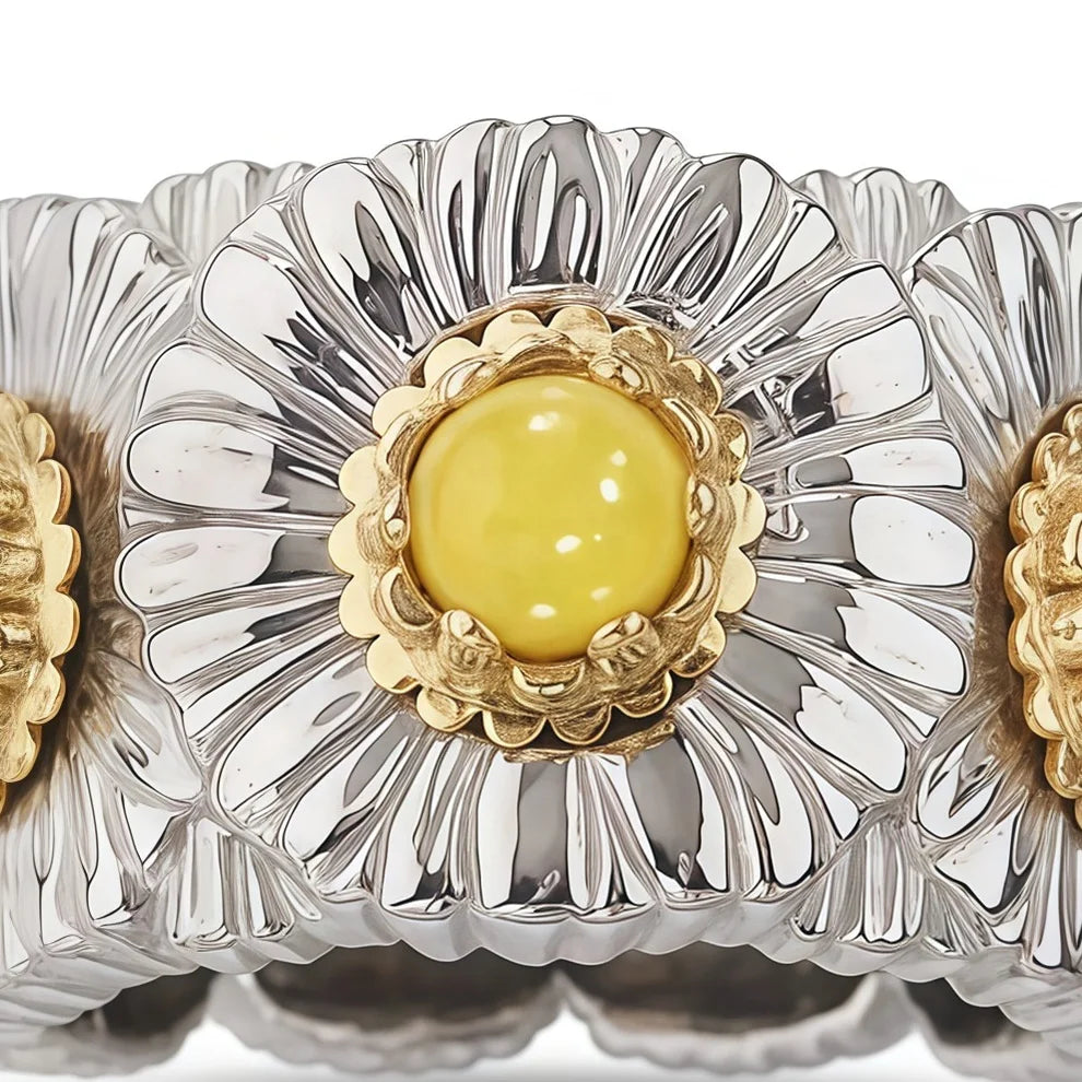 MUSHAN Jewelry Factory Woman Girl 925 Sterling Silver Ring Daisy Flower Design Yellow Agate Red Onyx Carnelian Jewelry Rings