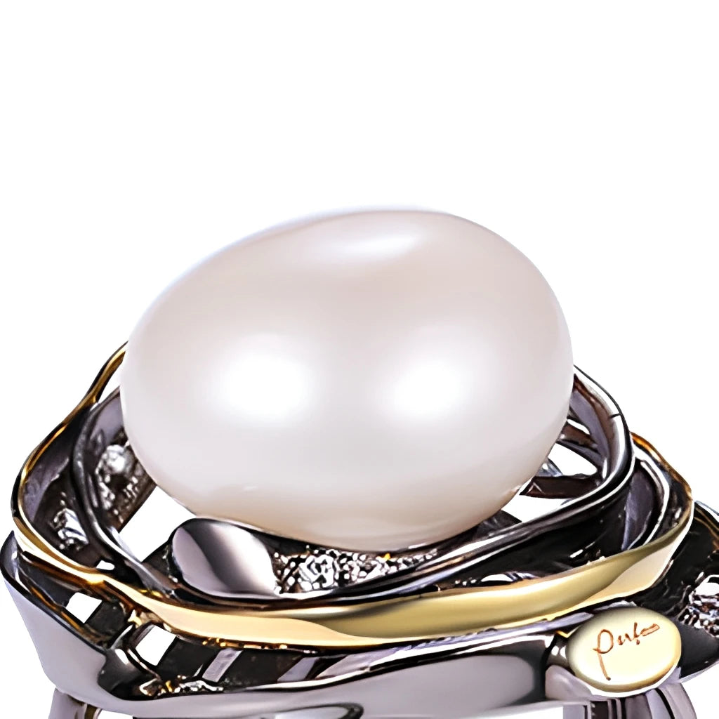 Freshwater Button Pearl 925 Sterling Silver Black Gold Plated Ring  for Women