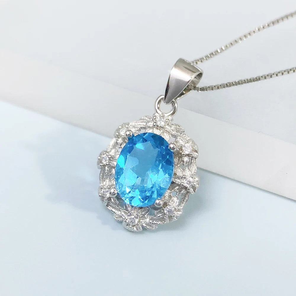 Gioiellieri S925 Sterling Silver Natural Swiss Blue Topaz Pendant with Blue Gemstone for Women Fine Jewelry Anniversary Birthday Gift Best