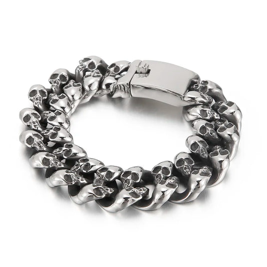 KALEN Mens Punk Fine Jewelry Fashion Bracelets Stainless Steel Skull Charm Links Bracelet