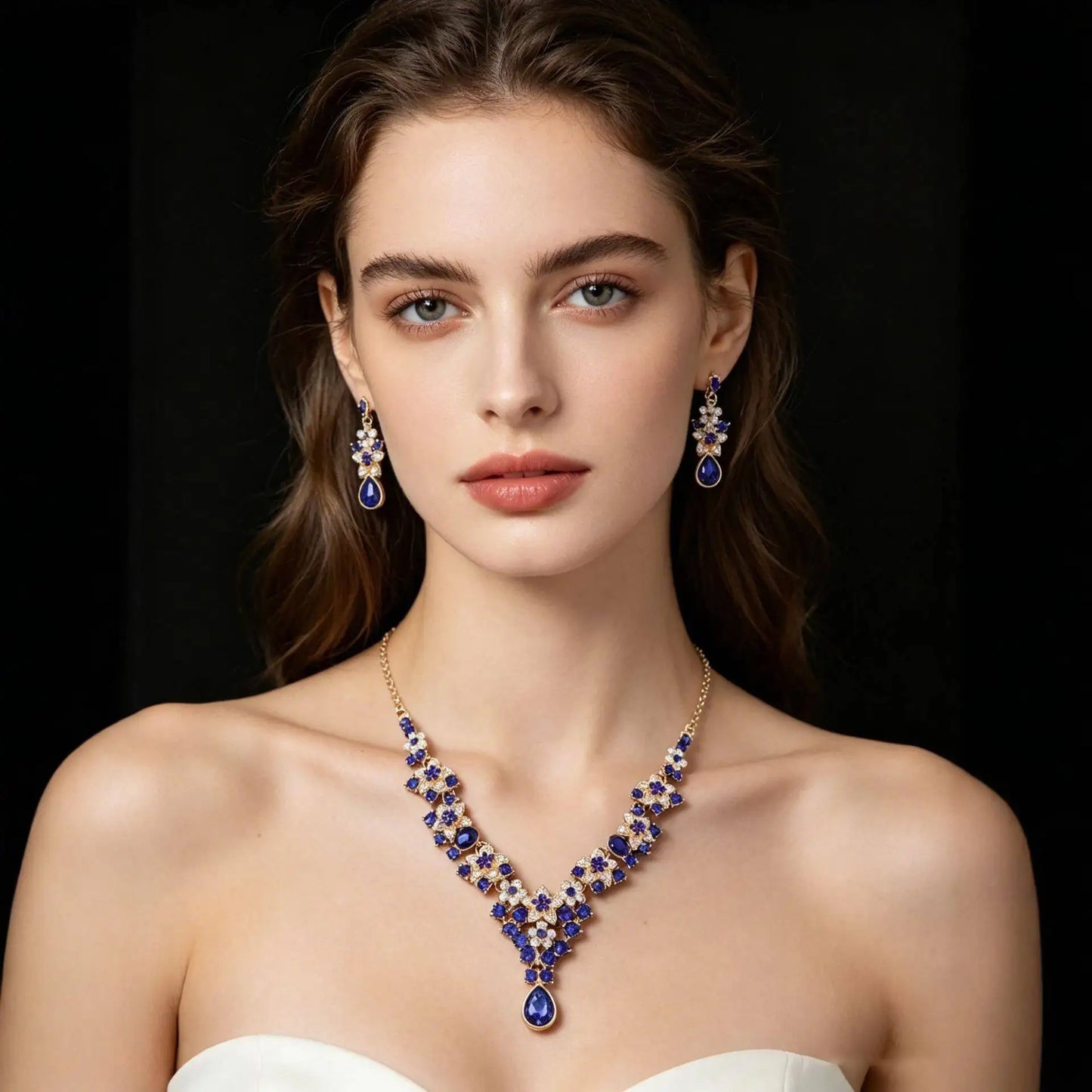 XM S344 Zircon Bridal Tiara Necklace & Earrings Set
