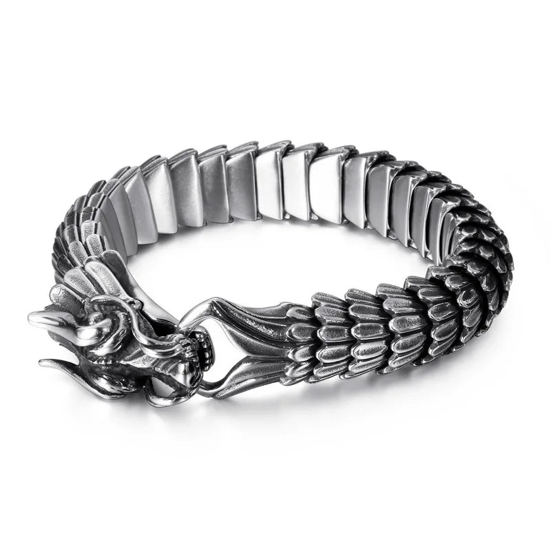 REBEL Custom Black Titanium Stainless Steel Dragon Bracelet Animal Zodiac Sign