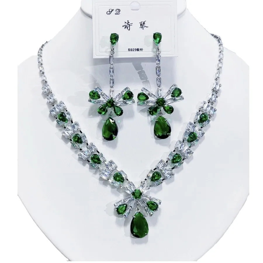 K075 High End Women Trendy Luxurious Butterfly Yellow Zircon Bridal Necklace Earrings Set Wedding Elegant Jewelry Set