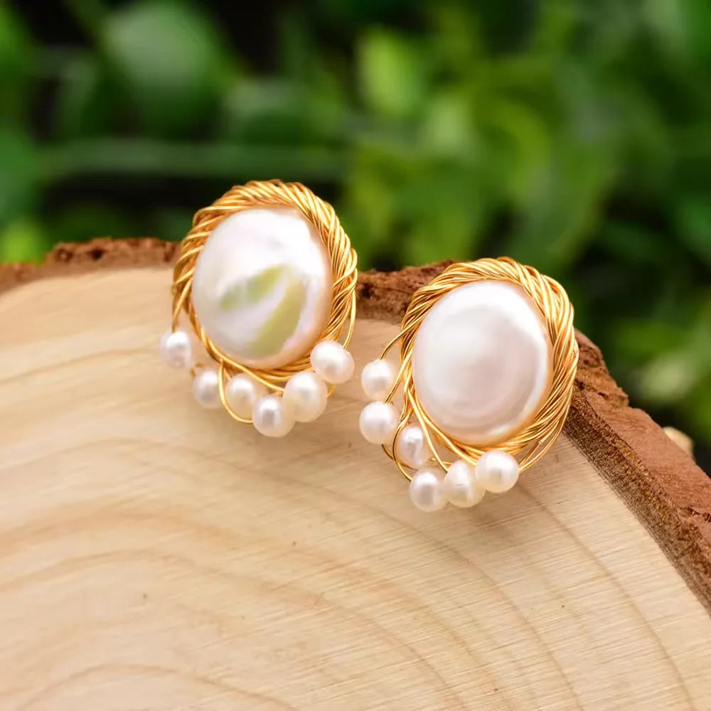 New Jewelry Yiwu Wholesale Gold Plated Natural Pearl Earings Jewelry Women Korean Wholesale Bulk 18K Gold Plated Jewelry