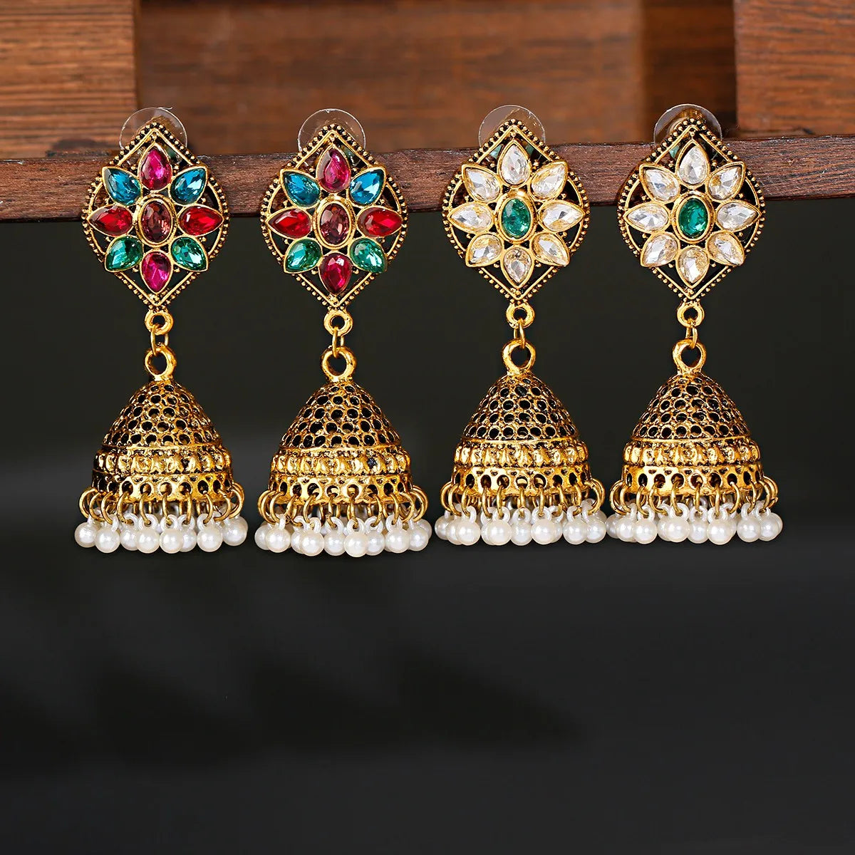 Earrings for Women Gemstone Drop Bells Indian Jewelry Ear Rings for Girls Fashion Vintage Earring Dangling Gift Kolczyki