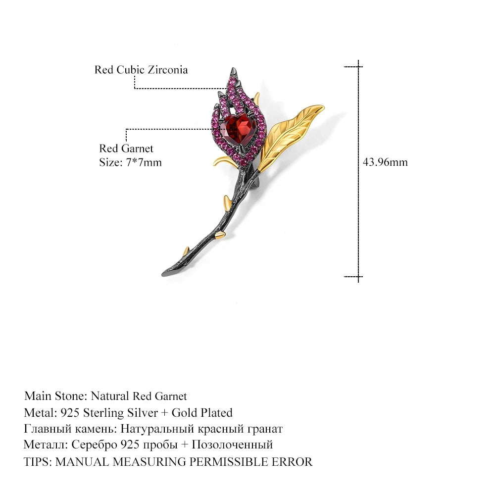 ArtistA Abiding Gold & Black Gun Plated Heart Inspired Natural Garnet Leaf Vine Branch Bud 925 Jewelry Set for Mother Day Anniversary