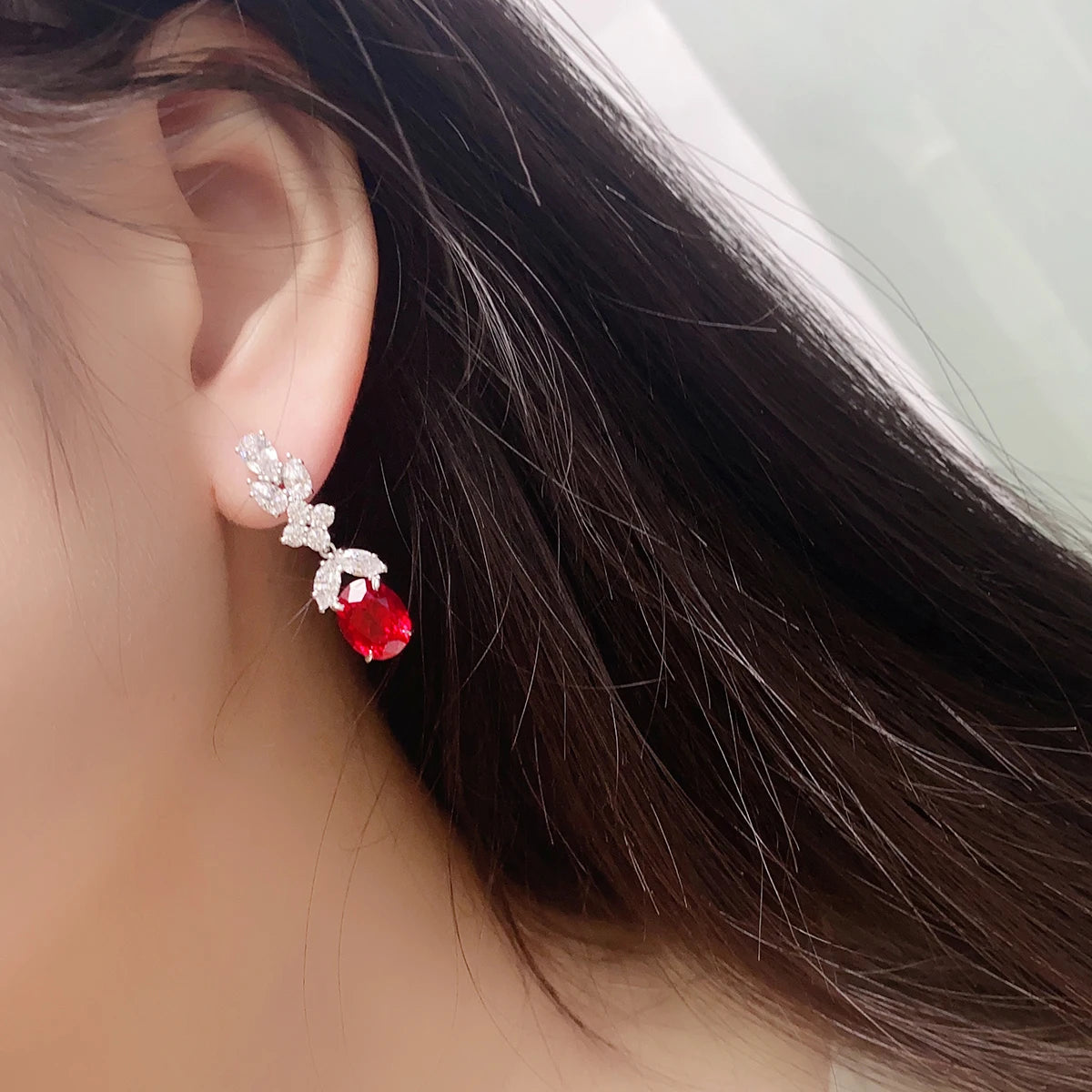ArtistA Lab Gemstone Jewelry Ruby Gems Ear Drop Silver Jewelry Women Sterling Silver 925 Earrings