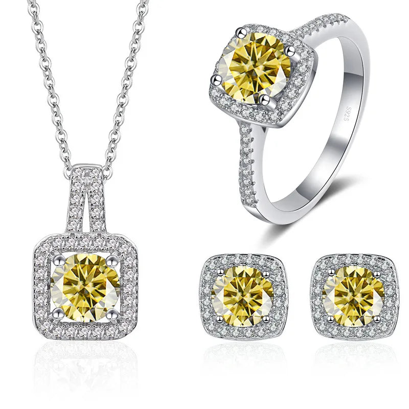 Fancy Style 925 Silver Jewelry Set with 1ct Color Moissanite Pendant  Ring Earring Factory Wholesale Price
