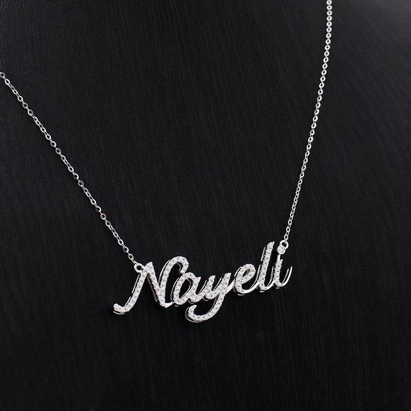 Gemfiori Provence Gem 18k Solid Gold Custom Initial Alphabet Moissanite Diamond Letter Pendant Necklace 1.8inches