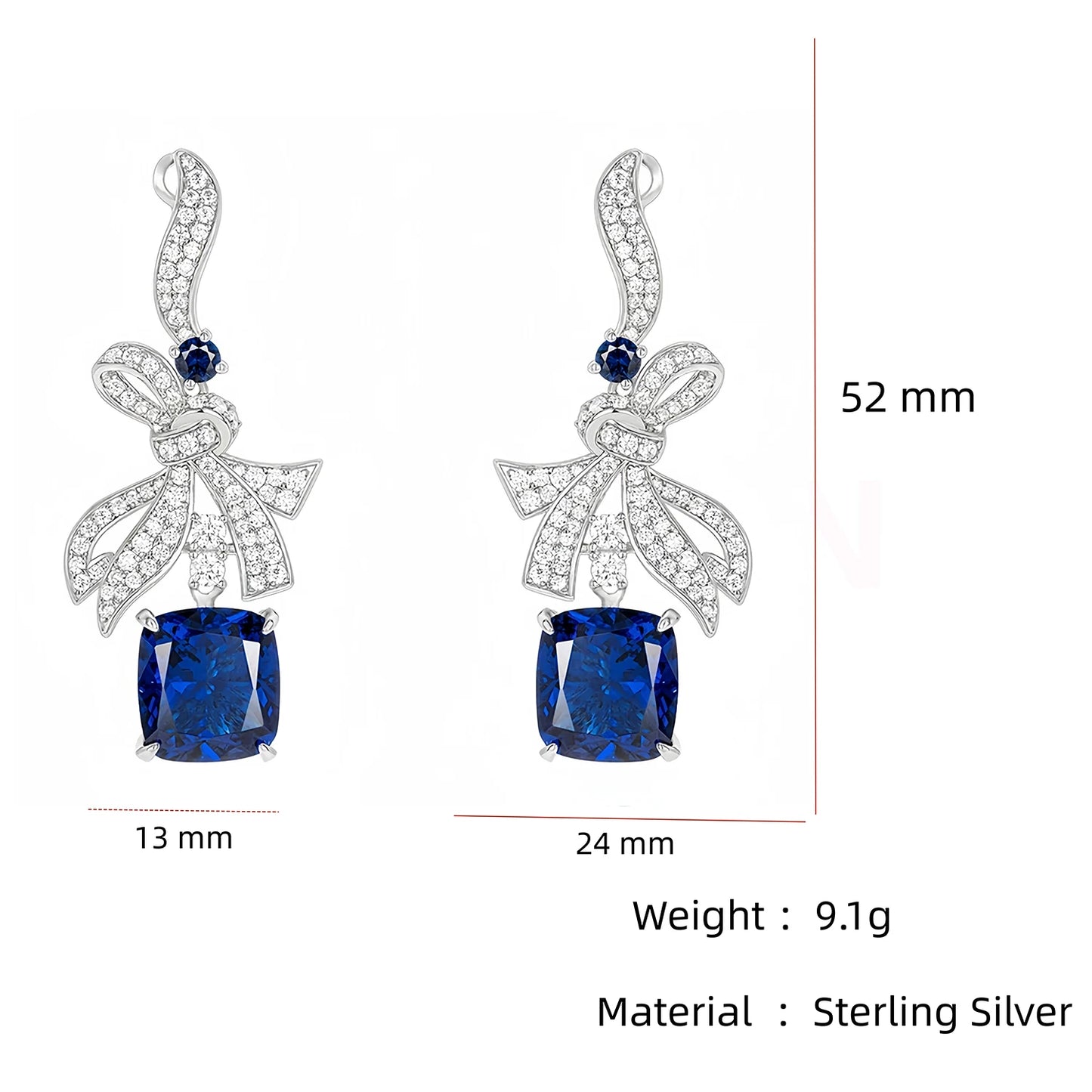 MUSHAN Jewelry Factory GRC Lab Grown Gemstones Sapphire and High Carbon Diamond Charm Drop Earrings 925 Silver Jewelry Earrings