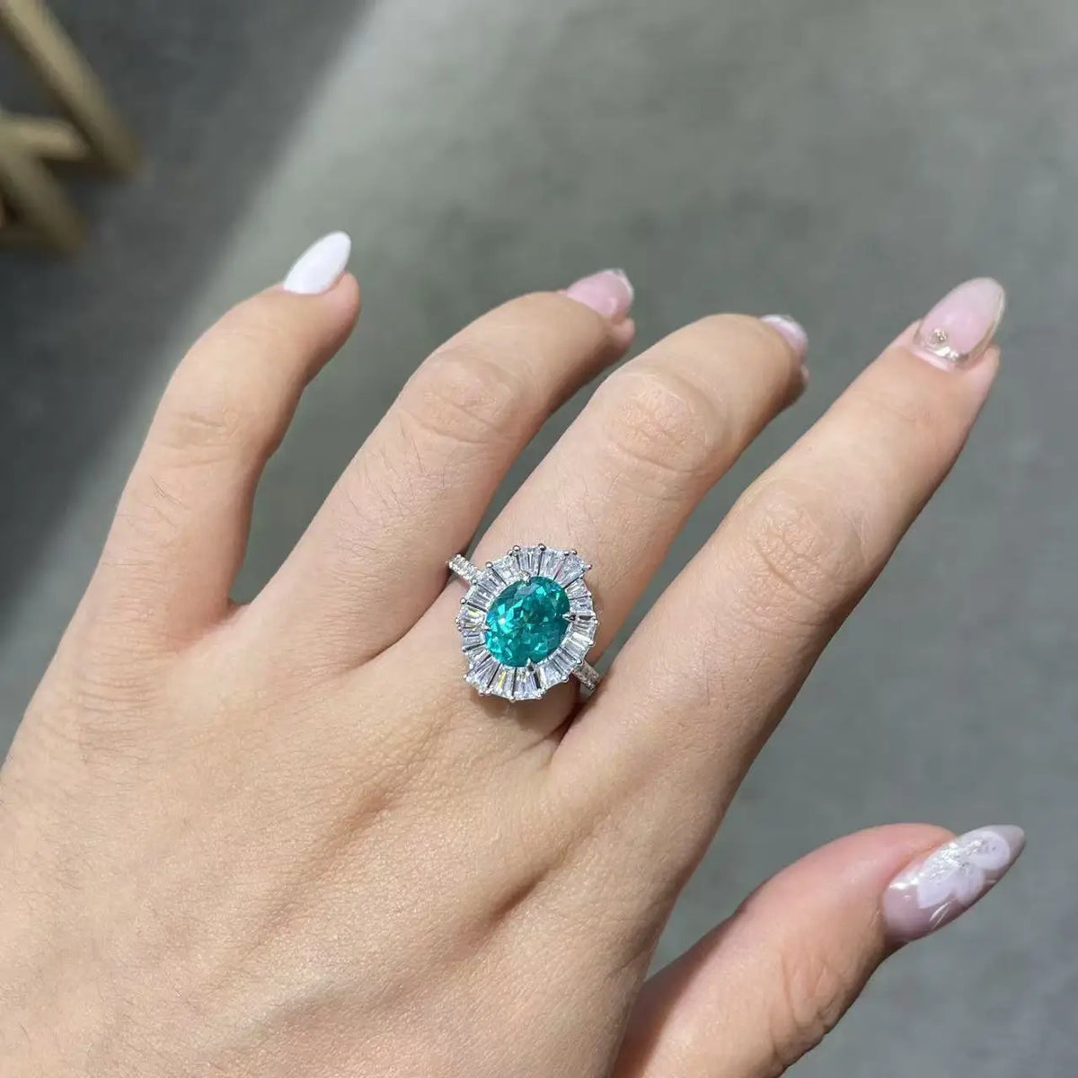 Royal Sky Blue Gemstone Halo Jewelry Set Rhodium Plated S925 Silver Lab Created Paraiba Tourmaline Wedding Party Statement Piece