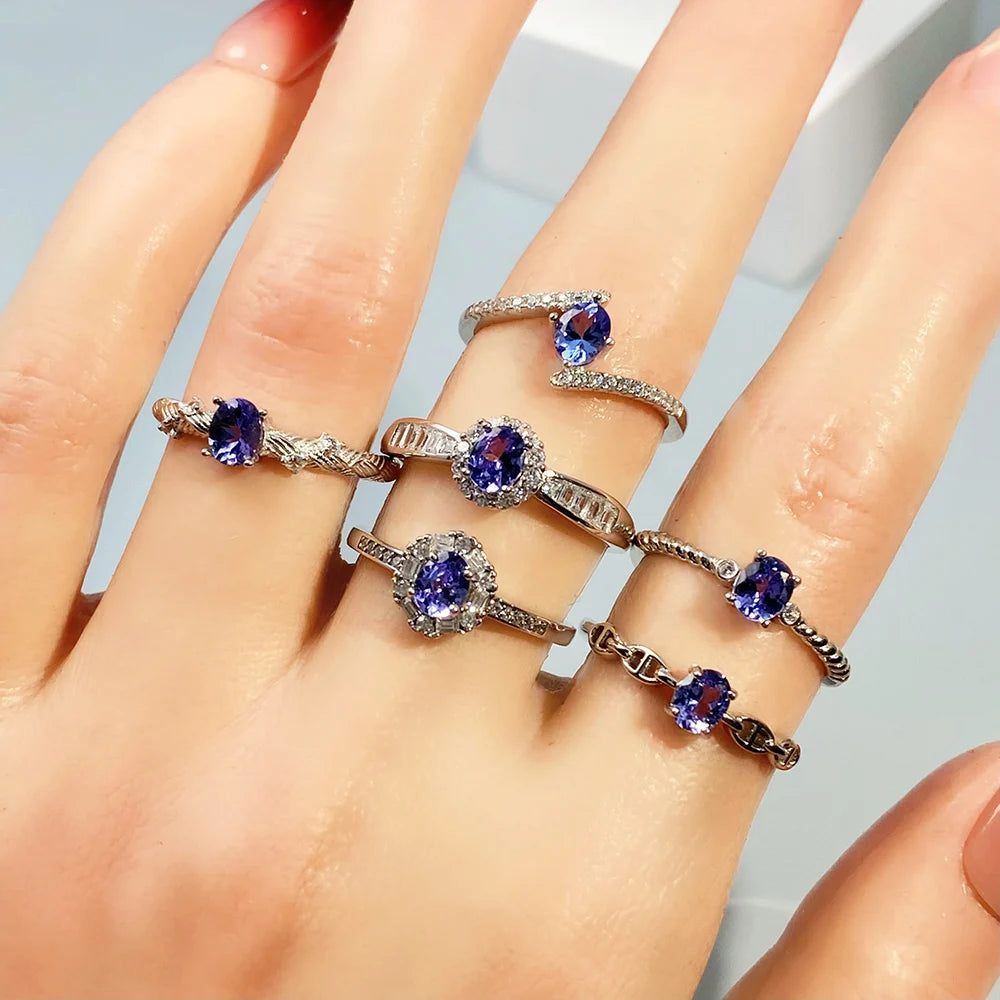 Low Price Natural Tanzanite S925 Silver Ring for Women Luxury Genuine Blue Gemstone Jewelry December Birthstone Party