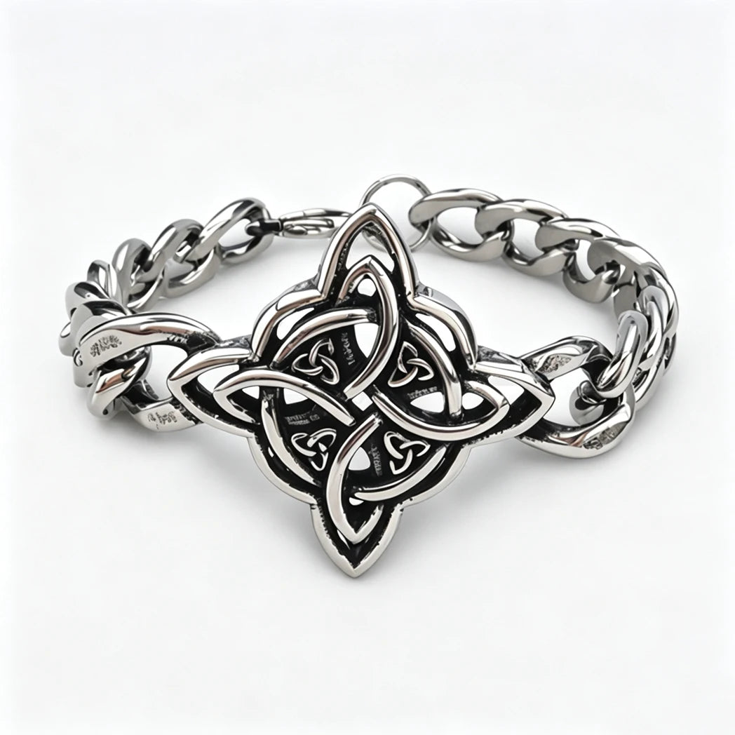 Vintage Men's Stainless Steel Bracelet Gothic Skull Celtic Knot Cross Cuban Chain Woven Braid Street Style Jewelry Gift