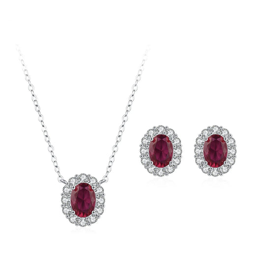 925 Sterling Silver Luxury Red Earring Necklace Fashion Pigeon Egg Diamond Jewelry Set Gift Set