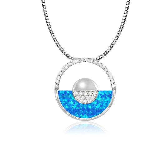 Ins Style Hawaiian Blue Opal Necklace - Round Charm Statement Sweater Chain Boho Jewelry