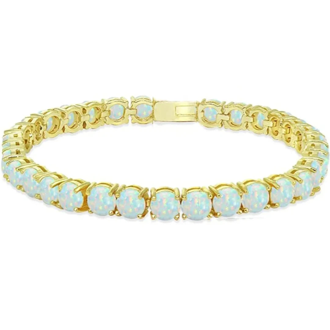 Bohemian Hawaiian Opal Brass Beaded Bracelet-Trendy Exquisite Flower Egg Gem Design Fashion Jewelry for Women