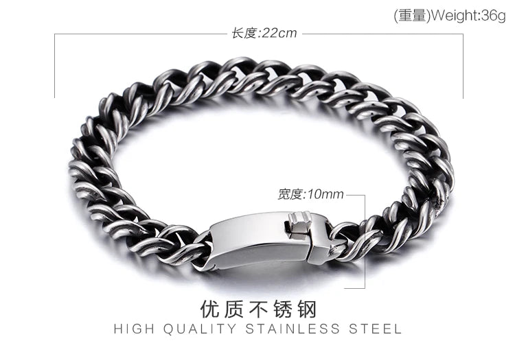 KALEN 316L Stainless Steel Cuban Link Chain Bracelet Male Jewelry KB79020-BD