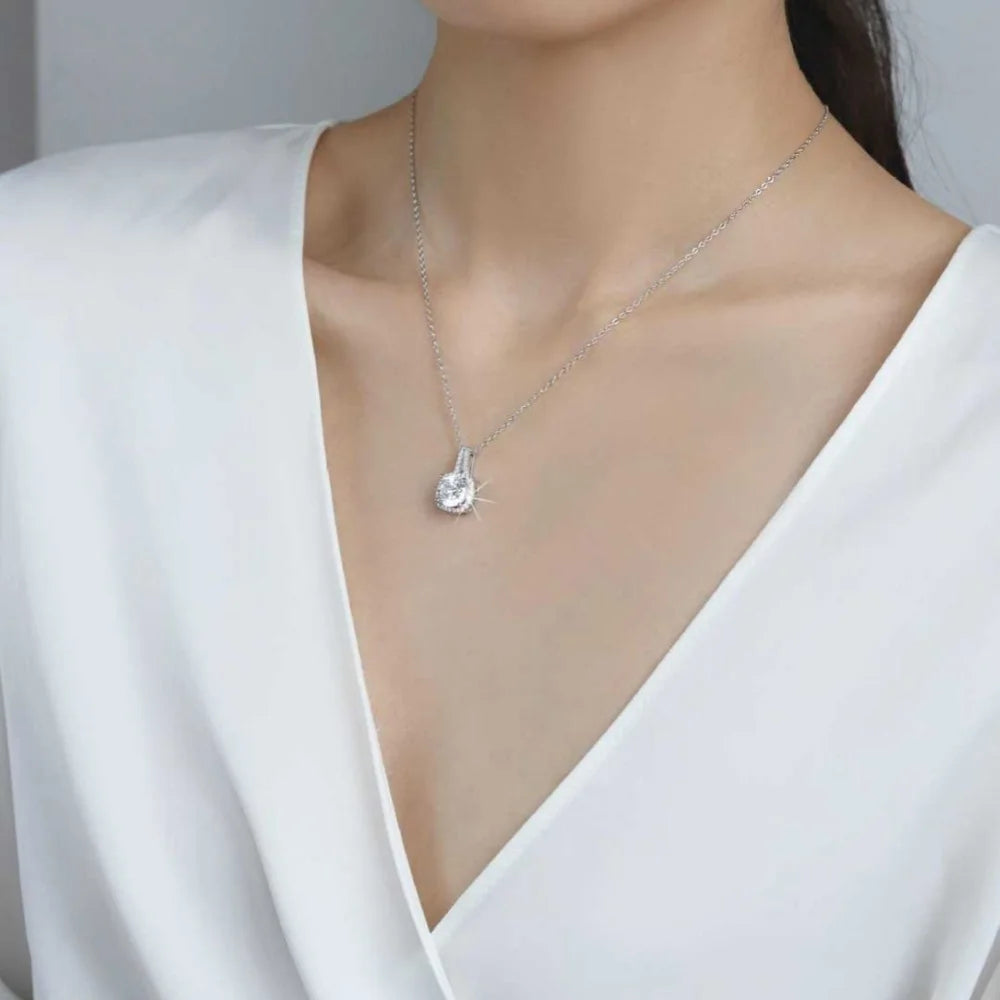 925 Sterling Silver 18K Gold Plated Luxury Pendant with Prong Set Loose Moissanite 1-2 CT Brilliant Cut Women's Wedding Gift
