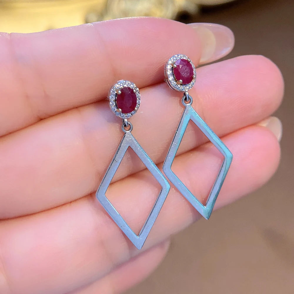 Gioiellieri Dainty Natural Ruby Drop Earrings Gold Plated 925 Silver Luxury Minimalist Claw Setting Yashiman Women's Third Party Appraisal