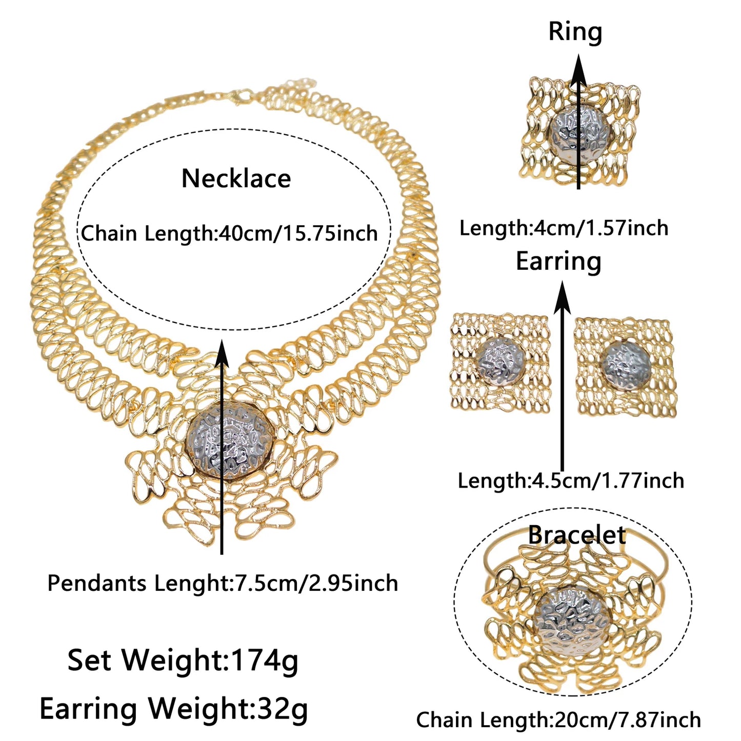 Zhuerrui New Fancy Jewelry Set Nigerian Wedding Ladies Four-Piece Double Copper Ring Chain Ring Bracelet French EleganceH00785