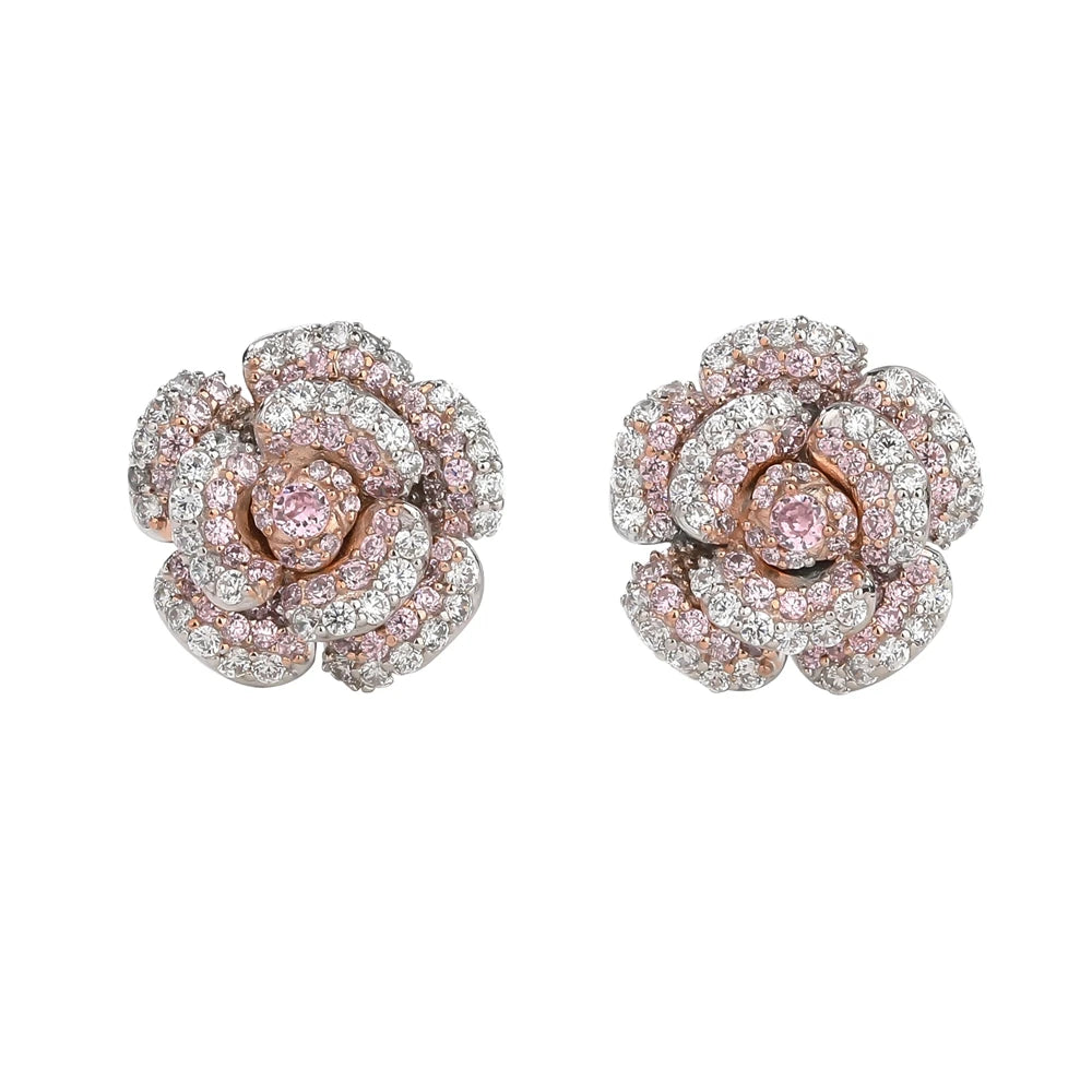 MUSHAN Jewelry Factory 925 Sterling Silver Rose Stud Earrings for Women HCD Gemstones High Carbon Diamond Earrings Stud Jewelry