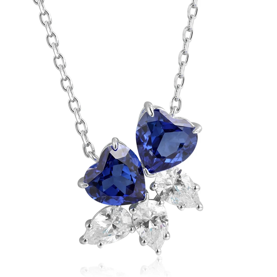 Gemfiori Anster 925 Sterling Silver High-quality Cultivation Lab Grown Sappire Necklace - Suitable for Parties or As a Gift