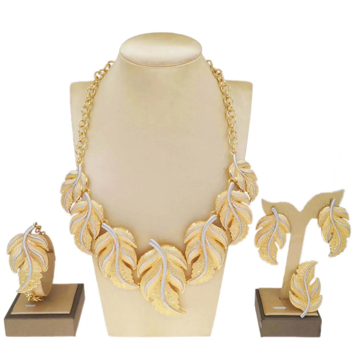 Zhuerrui Beautiful Bridal Good Jewelry Sets Latest Silver Leaf Shape Necklace Jewelry Set Favors Woman Costume Pendant H00747
