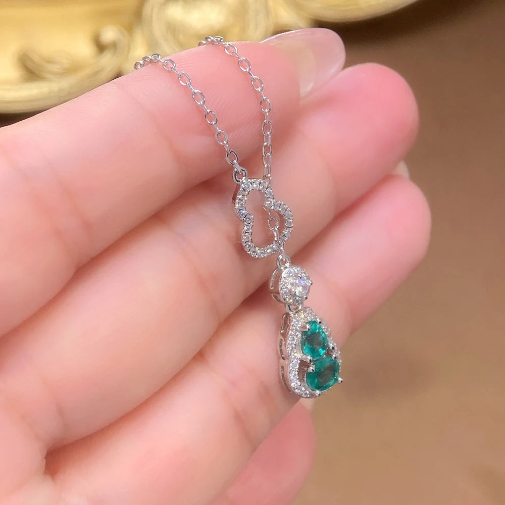 Gioiellieri Hot Popular Vintage 925 Silver EmeraldOval Cut Pendant Necklace New Fashion Classic Style Gold Plated Unisex Gift
