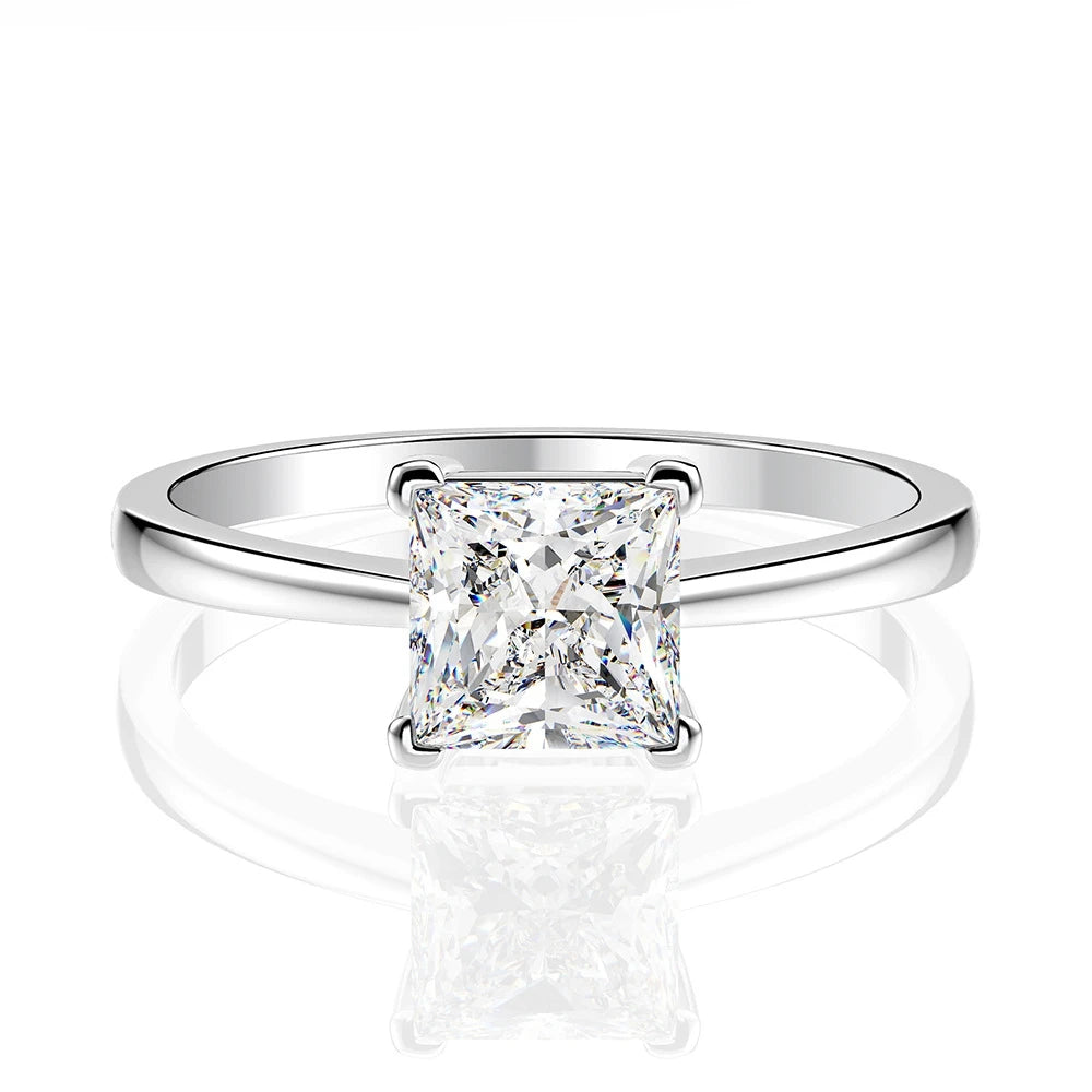 Silverelli | 925 Silver 1.5ct Princess Square Ice Flower Cut Diamond Ring | 6×6mm | Platinum Plated