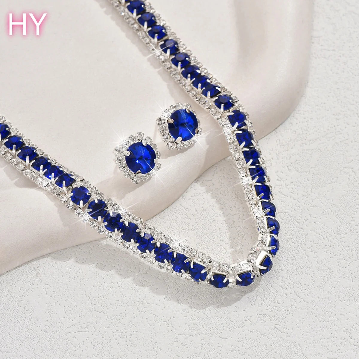 HY Necklace and Earrings Set Green Gemstone Evening Dress Women's Earrings and Necklace Jewelry Set