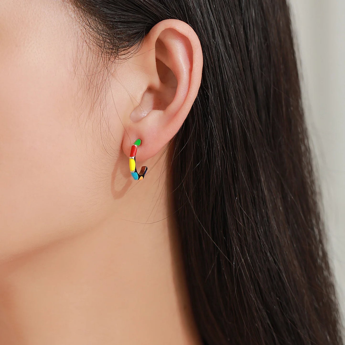 925 Sterling Silver Colorful Retro Enamel Earring Ring Rainbow Jewelry Set Gift Set