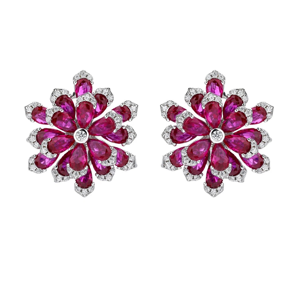 MUSHAN Jewelry Factory Big Red Flower Pure Silver Stud Earrings Light Luxury Electroplated Gold High Carbon Diamond Jewelry
