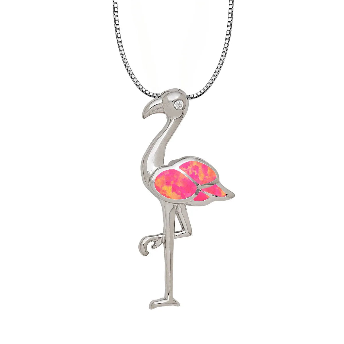 Shimmering Open Flamingo Necklace Opal Inlaid Pendant Fashion Jewelry
