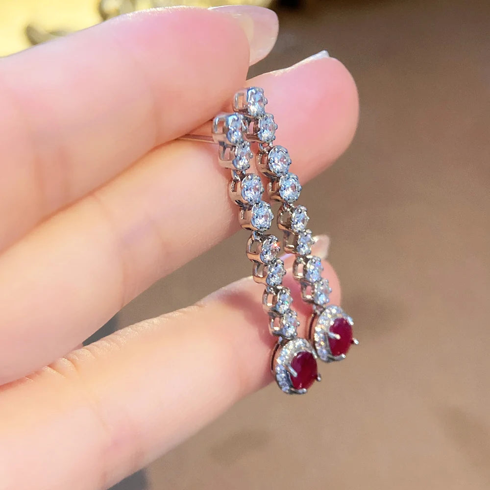 Gioiellieri Dainty Natural Ruby Drop Earrings Gold Plated 925 Silver Luxury Minimalist Claw Setting Yashiman Women's Third Party Appraisal