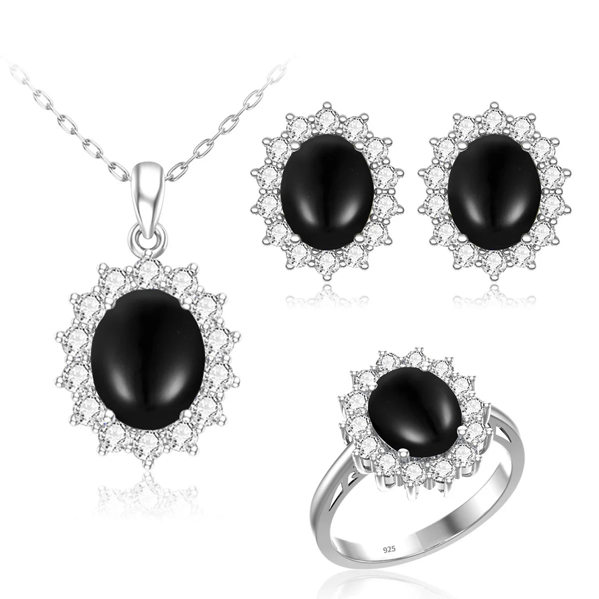 ArtistA Luxury Bridal Jewelry Set 925 Sterling Silver Sapphire Halo Ring Earrings Pendant for Women's Wedding Jewelry