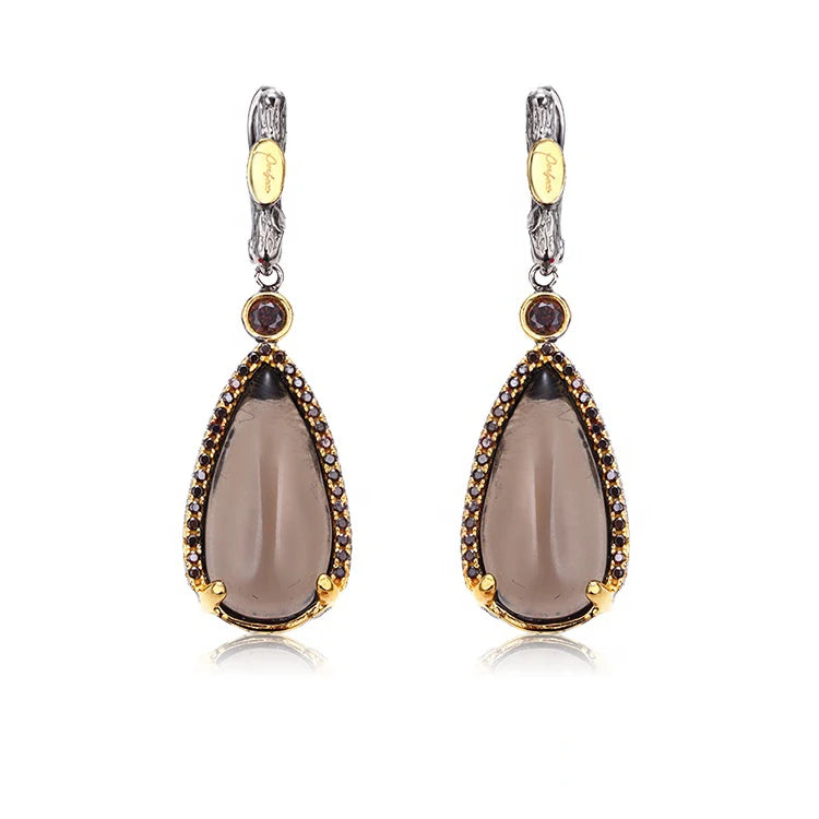 Saudi Smoky Quartz 925 Sterling Silver Jewelry Dangle Earrings for Girl Party